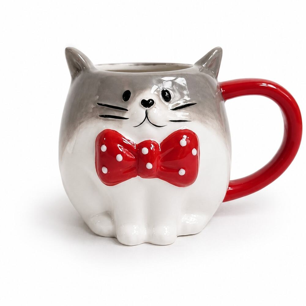 2023 Target Wondershop Cat with Polka Dot Bow Tie Coffee Tea Earthenware Mug